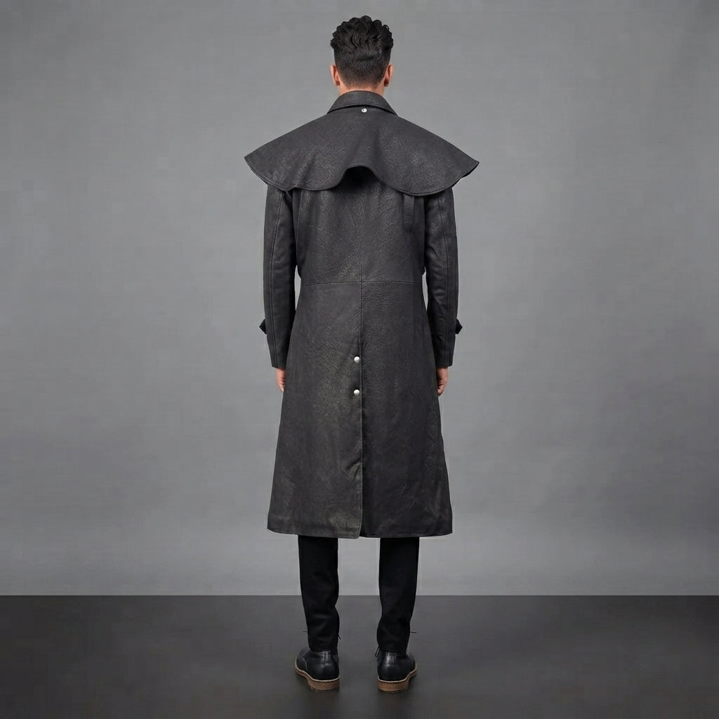 Men's Black Long Leather Duster Coat - Leather Outlet