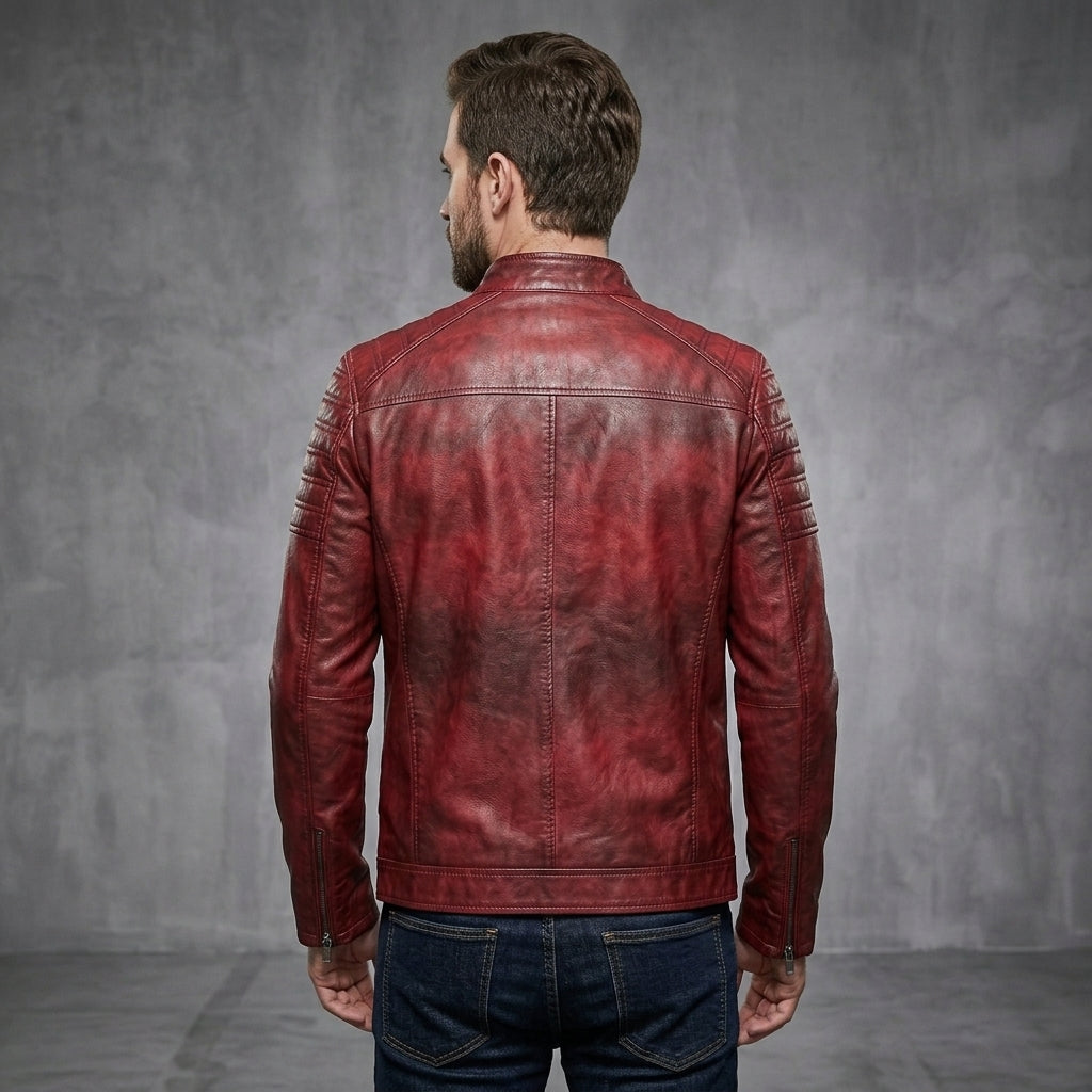 Men's Dark Red Leather Jacket - Leather Outlet