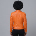 Buy Women's Orange Leather Motorcycle Jacket