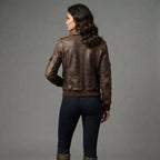 Women's Brown Distressed Leather Flight Jacket