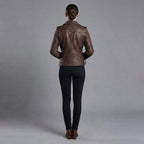 Women's Brown Distressed Leather Biker Jacket