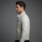 Men's White Cafe Racer Leather Jacket - Leather Outlet
