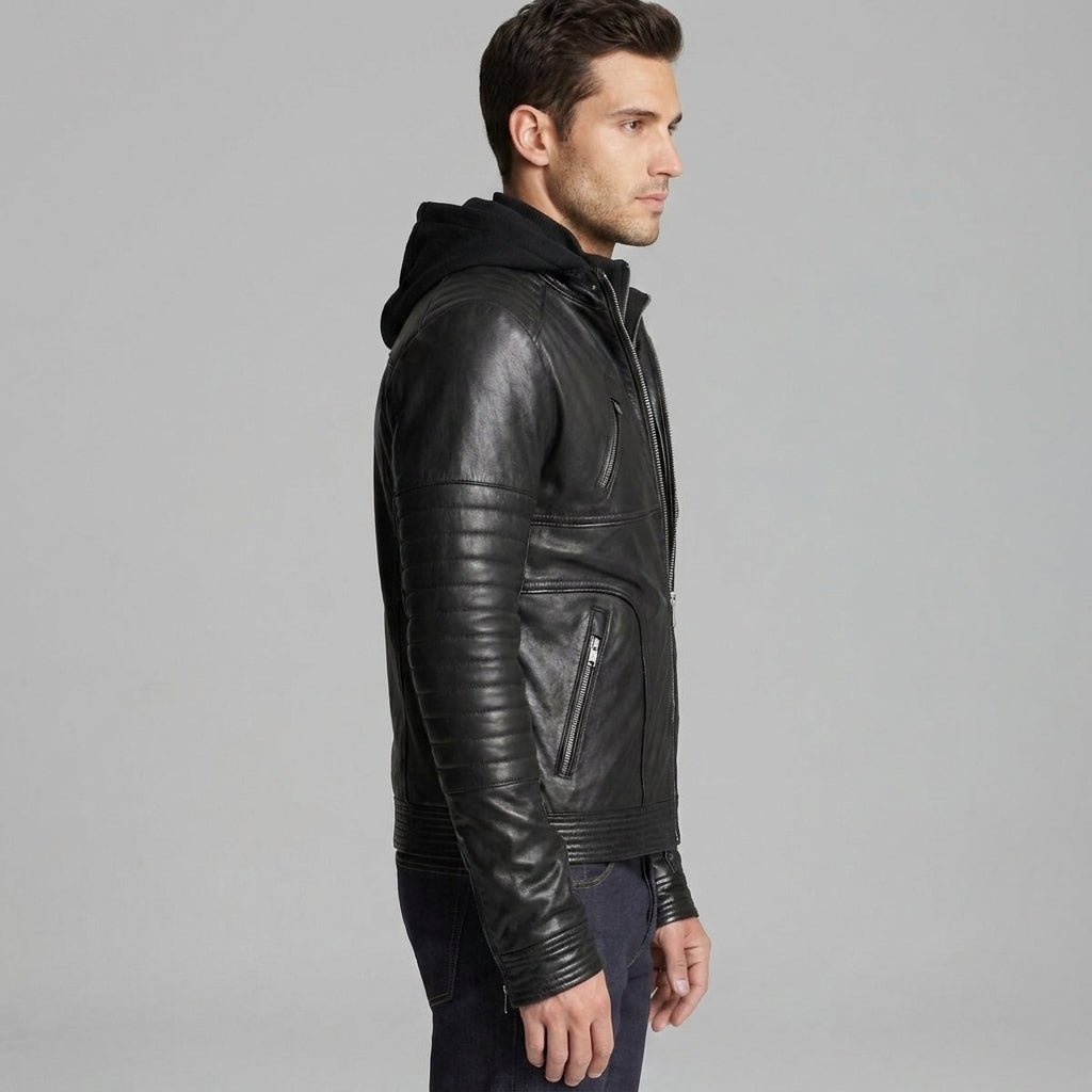 Men's Slim Fit Black Leather Jacket - Leather Outlet