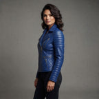 Women's Cobalt Blue Leather Biker Jacket