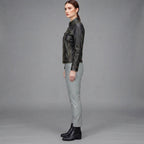 Women's Black Rub-off Cafe Racer Leather Jacket