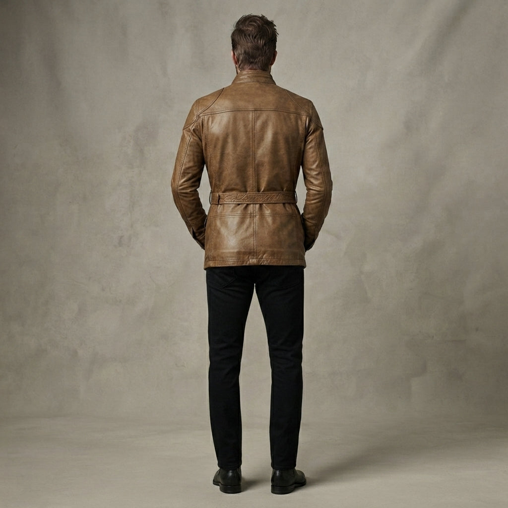 Men's Brown Leather Field Jacket - Leather Outlet