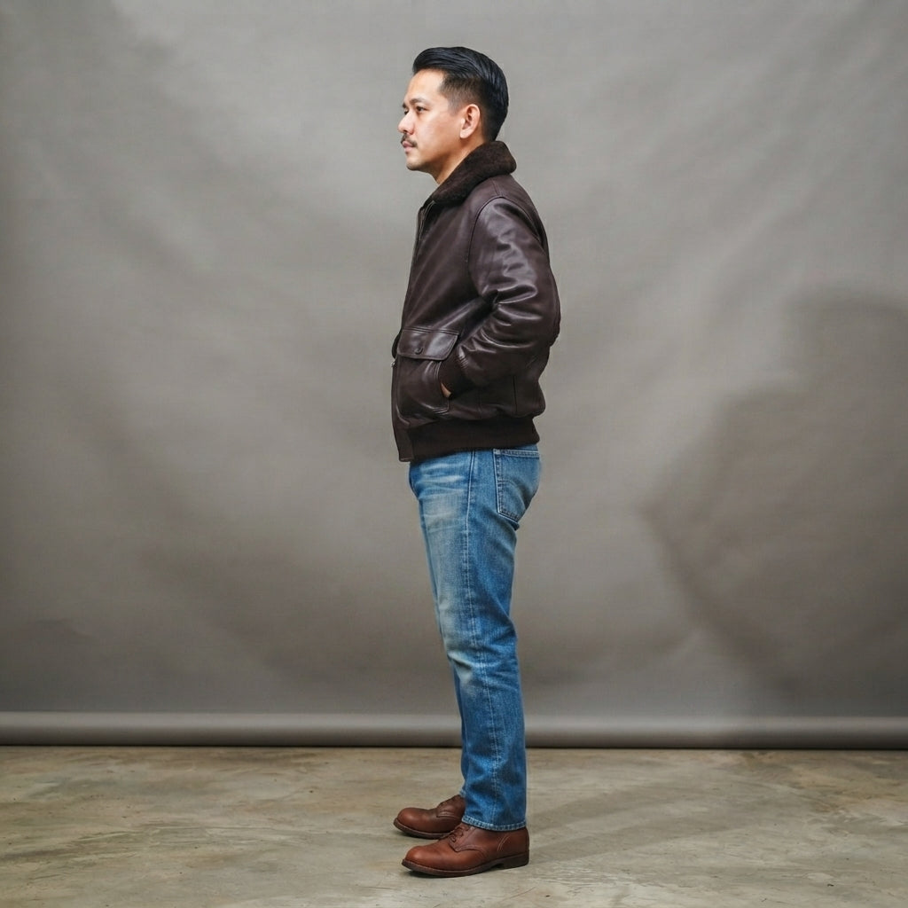 Men's Purple Brown Leather Military Jacket - Leather Outlet
