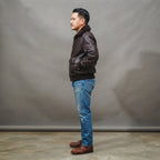 Men's Purple Brown Leather Military Jacket - Leather Outlet