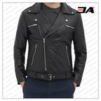 Black Asymmetrical Slim Fitted Rider Belted Leather Jacket
