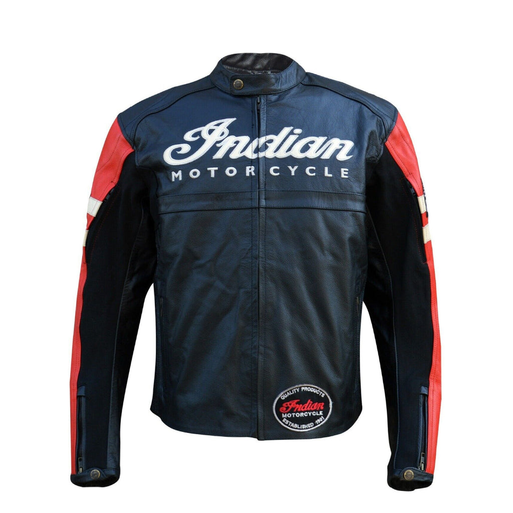 Motorcycle INDIAN Leather Jacket - Mens BLACK & RED