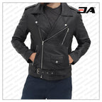 Black Asymmetrical Slim Fitted Rider Belted Leather Jacket