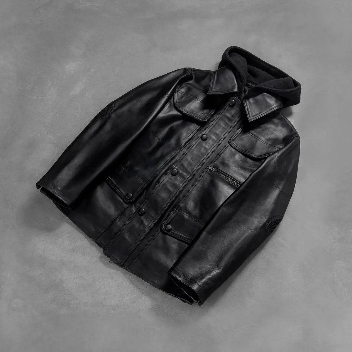 [FS] Moulder Hooded Black Leather Jacket