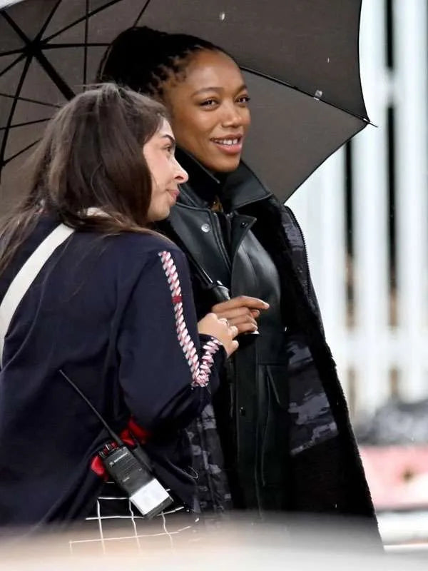 Naomi Ackie Clay face 2026 Black Leather Jacket