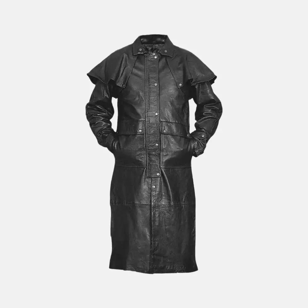 Mystic Noir Black Leather Duster Coat Men