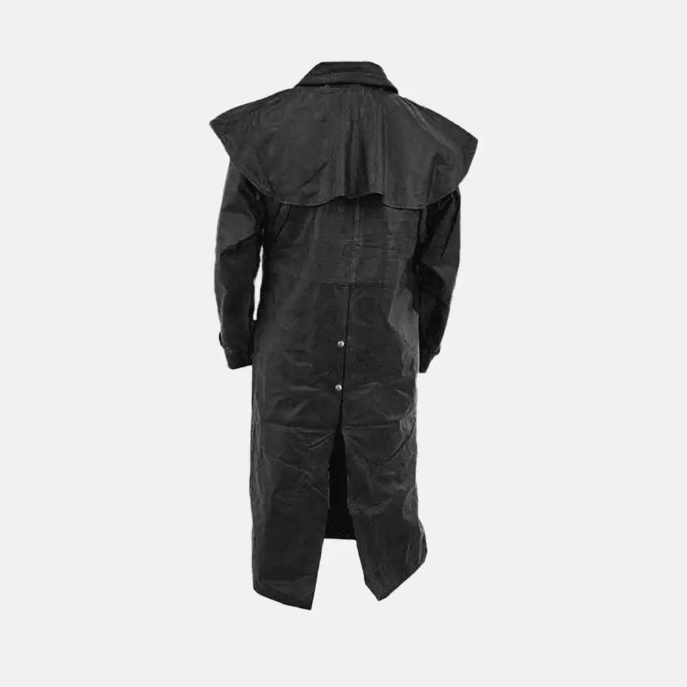 Mystic Noir Black Leather Duster Coat Men