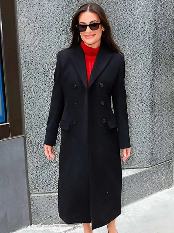 NYC 2026 Lea Michele Black Wool Coat