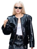 NYC 2026 Rosé Black Leather Jacket