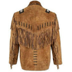 Mens Western Hunter Style Cowboy Leather Jacket With Fringe