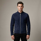 Navy Blue Suede Leather Slim Fit Bomber Jacket