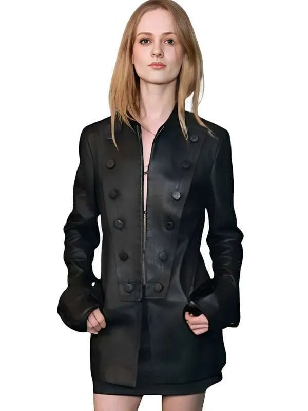 Nell Williams How to Make a Killing Movie Premiere Black Leather Jacket
