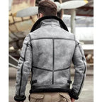 New Men's Gray B3 Shearling Sheepskin Coat Airforce Flight Jacket