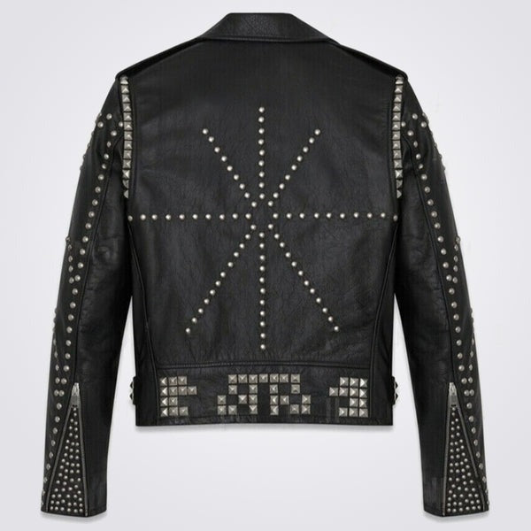 Men’s Handmade Black Punk Rivet Studded Leather Jacket – Avanzar