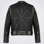 Mens Black Full Silver Punk Studded Rivets Leather Jacket