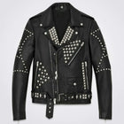 Mens Black Full Silver Punk Studded Rivets Leather Jacket