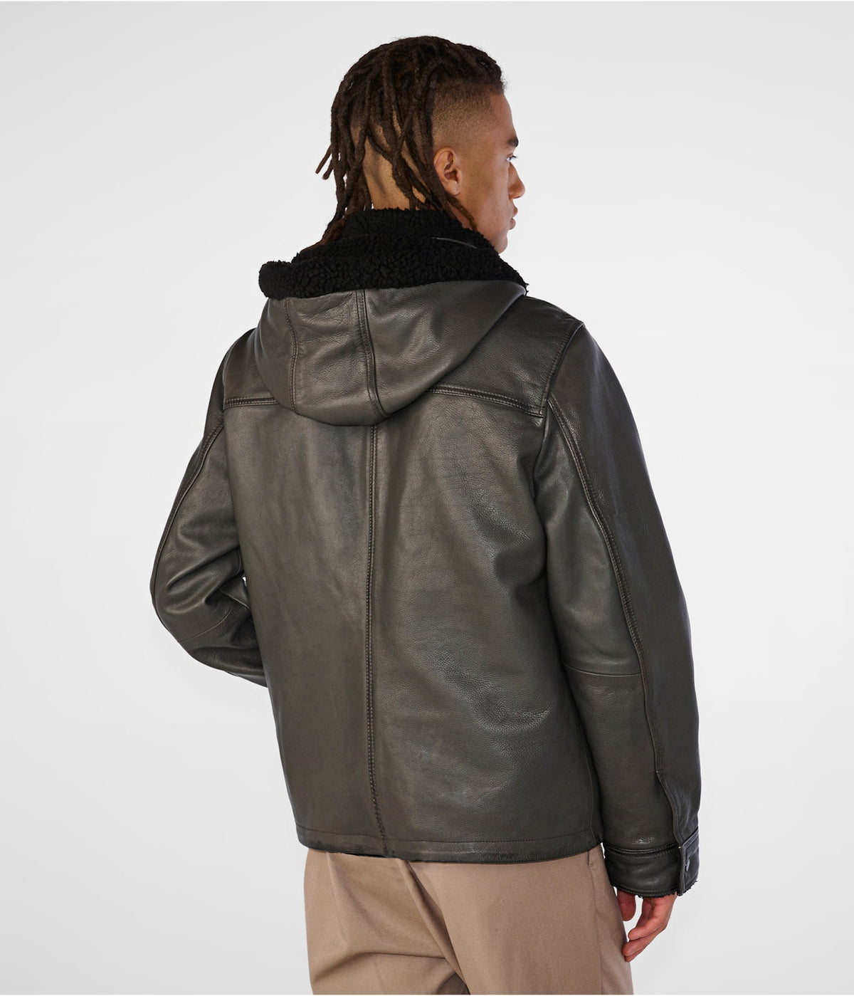 Men's Gray Leather Harrington Shearling Jacket by Avanzar