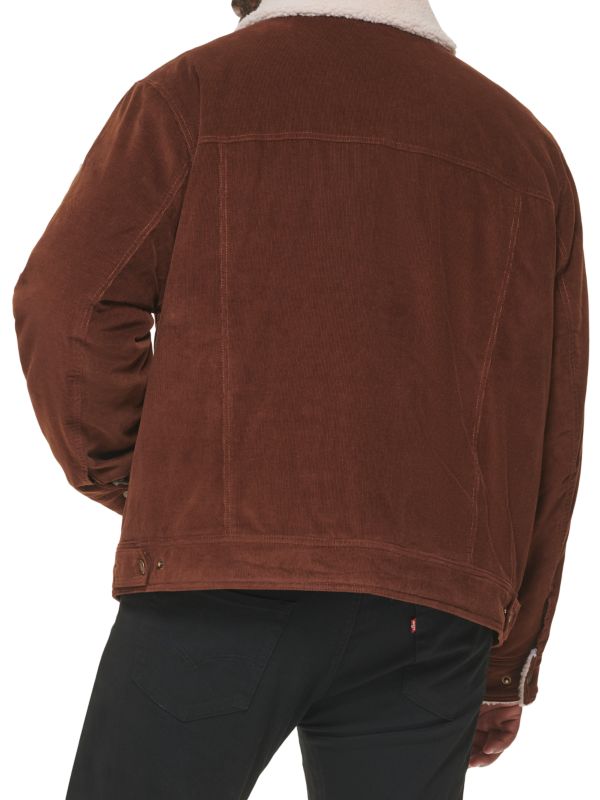 Men's Sheepskin Trucker Leather Jacket in Brown
