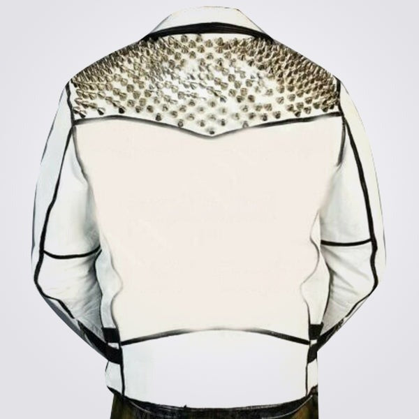 Avanzar Men’s White & Black Silver Studded Brando Biker Jacket