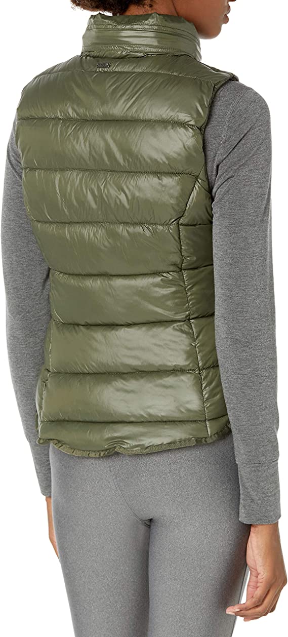 Women's Khaki Puffer Vest with Removable Hood