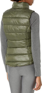 Women's Khaki Puffer Vest with Removable Hood