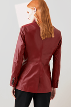 Women's Wine Red Leather Blazer