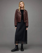 Women's Maroon Leather Biker Jacket – Classic & Stylish
