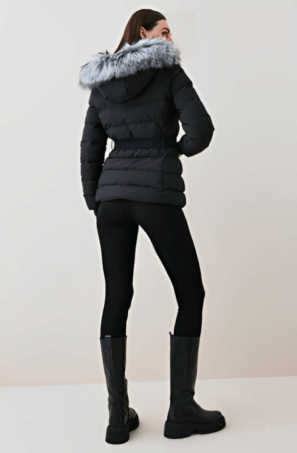 Women's Black Puffer Jacket with Fur Hood - Sleek and Cozy