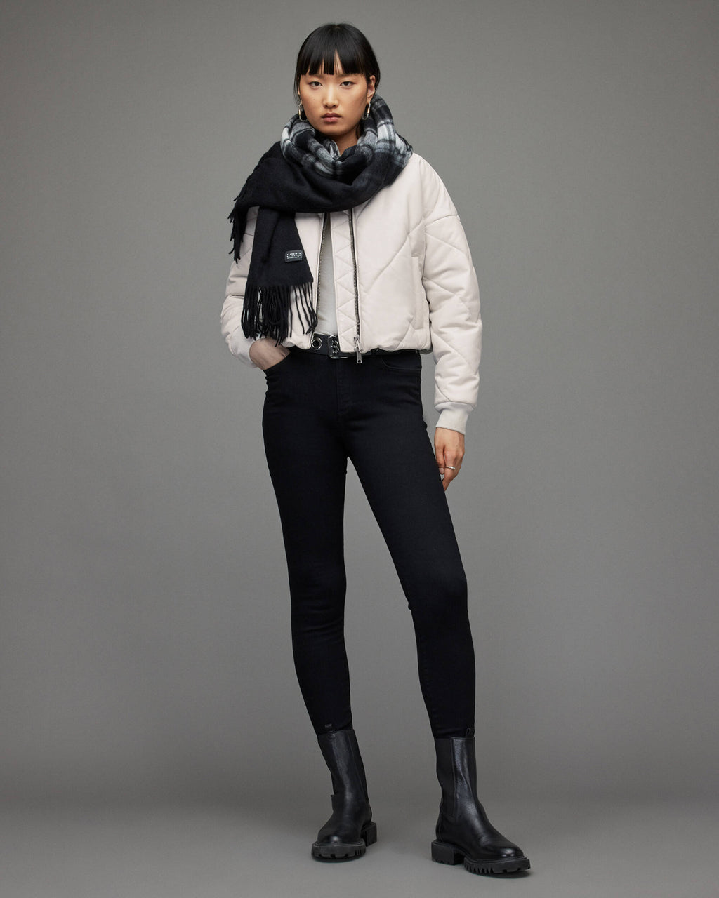 Women's White Puffer Leather Jacket - Elegant and Cozy