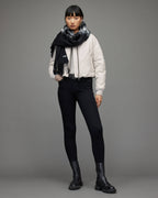 Women's White Puffer Leather Jacket - Elegant and Cozy