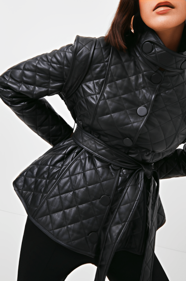 Women's Quilted Leather Jacket in Classic Black