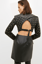 Women's Black Quilted Studded Leather Blazer - Chic and Edgy