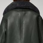 Women's Khaki Sheepskin Bomber Biker Leather Jacket