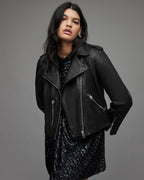 Women's Black Snake Print Leather Biker Jacket