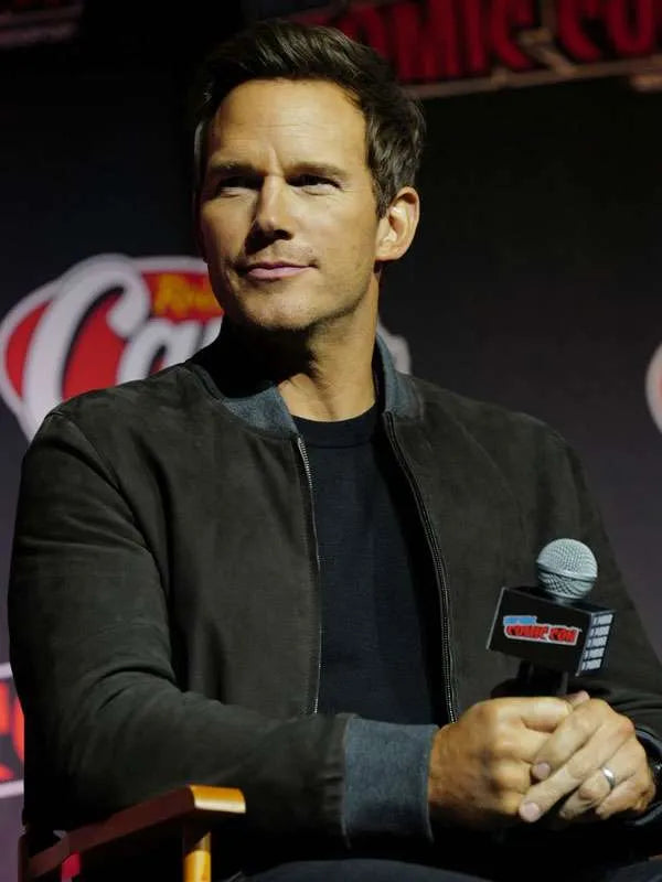 Chris Pratt New York Comic Con 2025 Suede Bomber Jacket