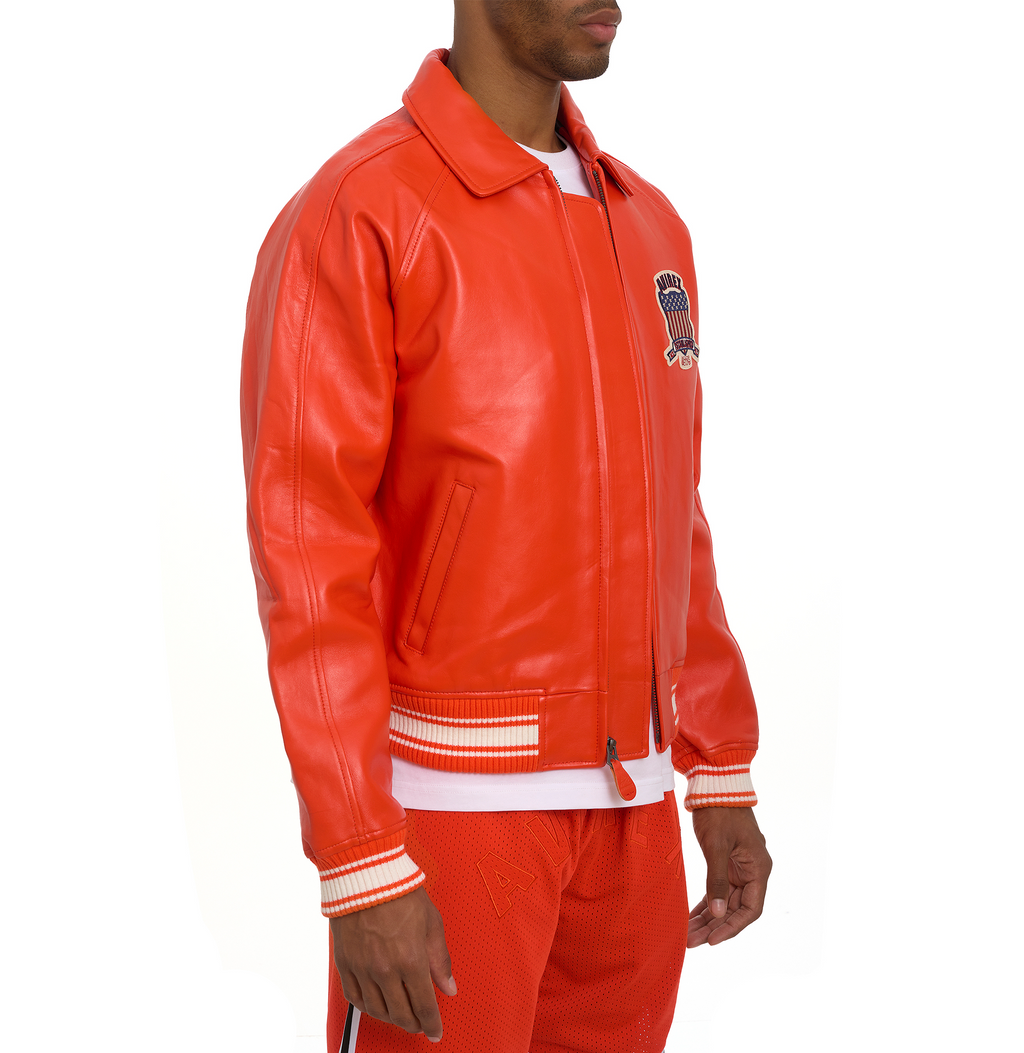 Avirex Icon Orange Leather Bomber Jacket