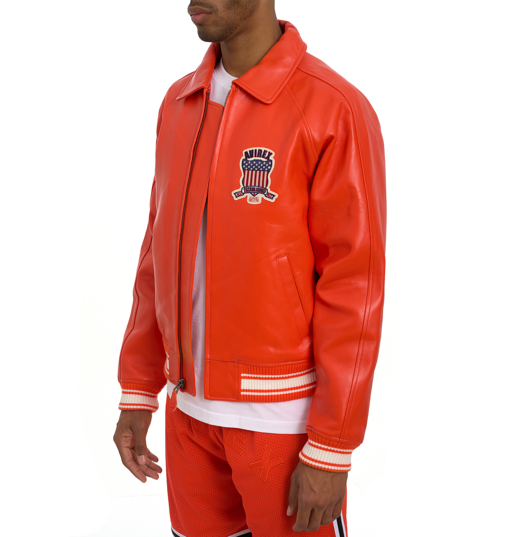 Avirex Icon Orange Leather Bomber Jacket