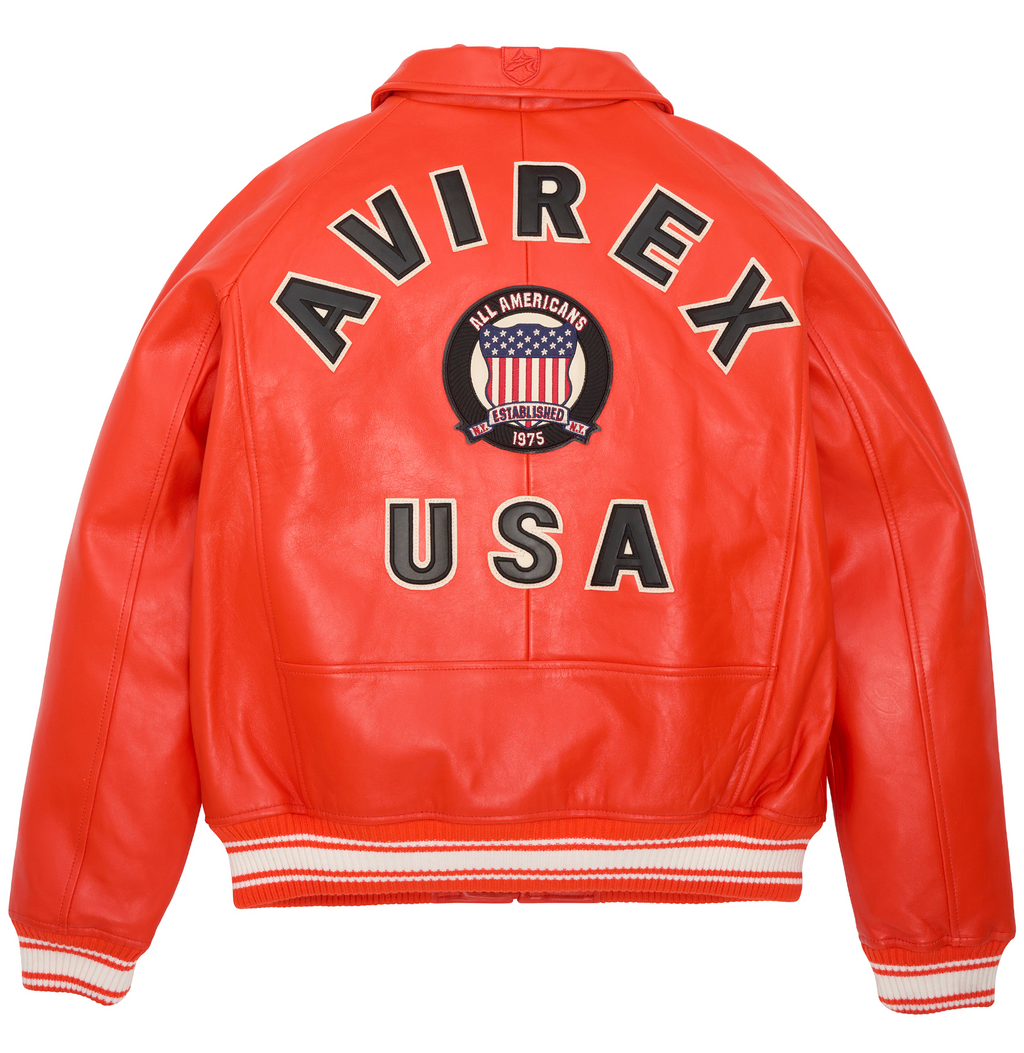 Avirex Icon Orange Leather Bomber Jacket