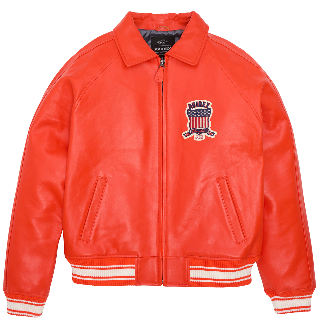 Avirex Icon Orange Leather Bomber Jacket