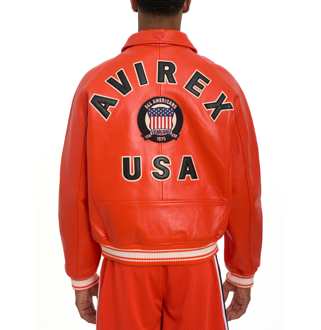 Avirex Icon Orange Leather Bomber Jacket