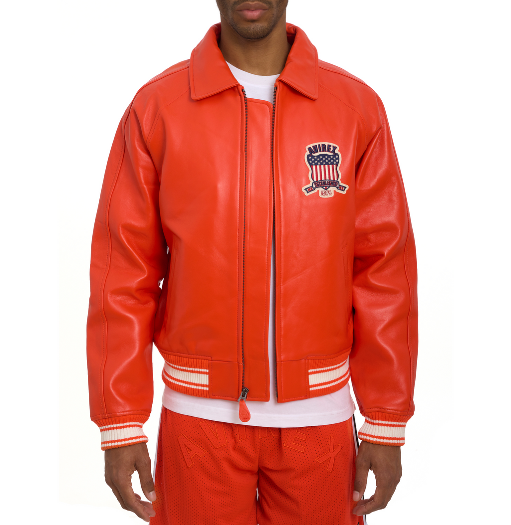 Avirex Icon Orange Leather Bomber Jacket