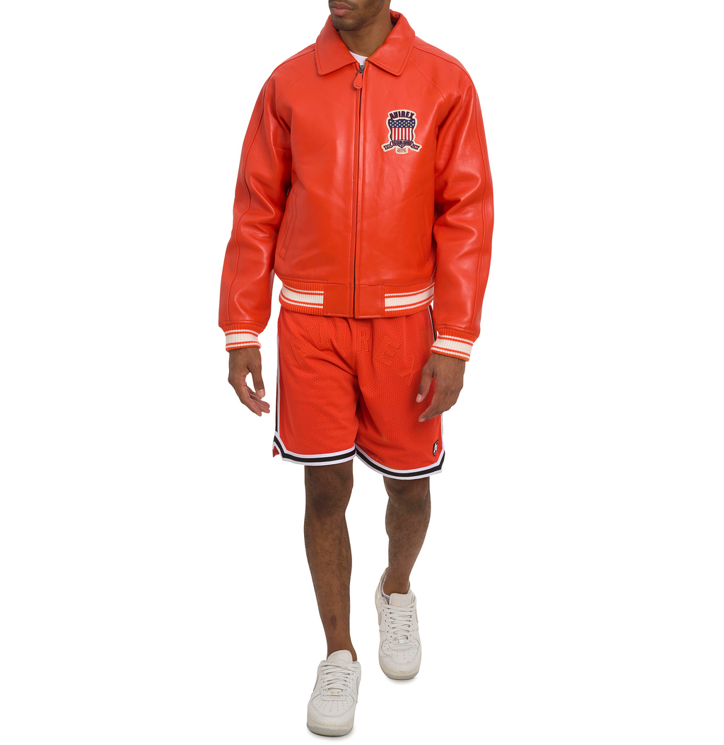 Avirex Icon Orange Leather Bomber Jacket